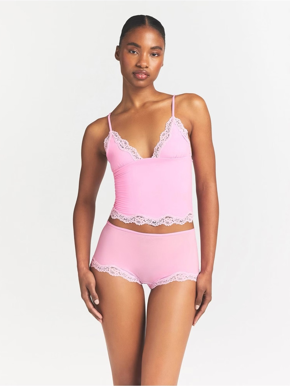 NWT SKIMS Fits Everybody Lace Cami Boy Short Set Pink M